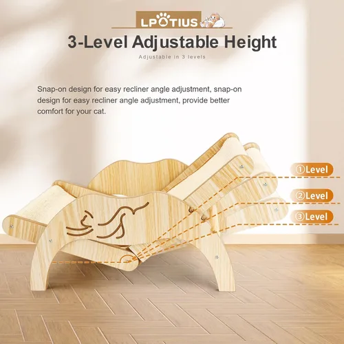 Vista 4 de Silla para gatos con rascador de sisal, silla hamaca elevada para 3 ángulos ajustables, rascador y tumbona de sisal natural, capacidad de 33 libras
