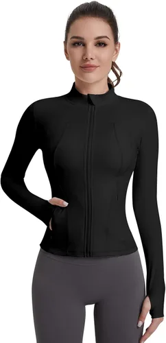 Vista 12 de VUTRU Womens Workout Yoga Jacket Lightweight Zip Up Athletic Jacket Lightweight Cropped Jacekt with Pockets Beige