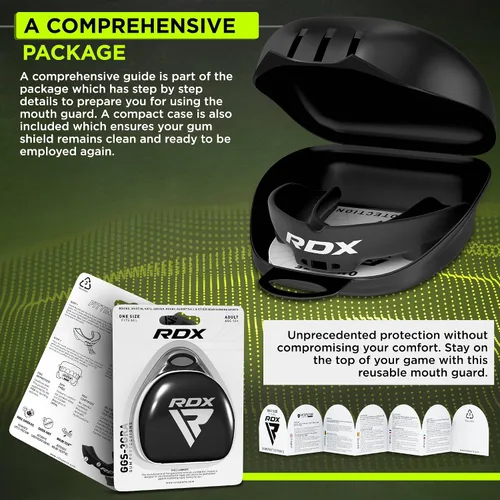 Vista 7 de RDX Protector Bucal para Boxeo MMA Kickboxing Muay Thai Judo Karate - Protector de Mandíbula con Funda de Almacenamiento para Adultos, Artes Negro