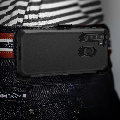 Vista 7 de Funda para teléfono Samsung Galaxy A21, resistente y resistente a prueba de golpes, funda protectora con clip para cinturón para Samsung A21 (negro)