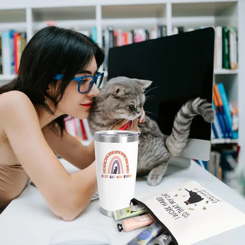 Vista 6 de UAREHIBY Regalos para Mamá de Gatos para Mujeres, Vaso Térmico para Vino de 20 OZ Regalo para Amantes de los Gatos, Regalo de Loca de los Gatos
