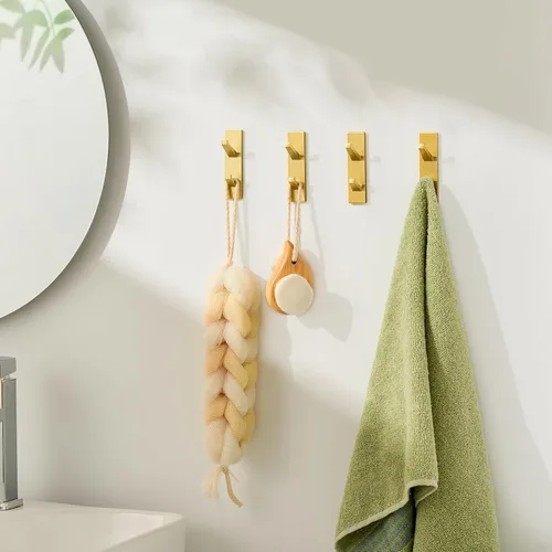 Vista 5 de susswiff Ganchos de Pared Dorados para Abrigo y Toalla: Colgador Adhesivo para Puerta de 5.9 kg, Paquete de 4