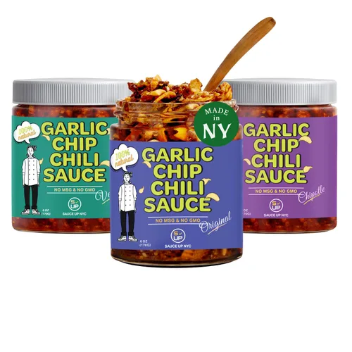 Vista 12 de SAUCE UP Salsa de chile con chispas de ajo Sabor Chipotle Totalmente natural, Keto, sin gluten, sin MSG Ajo frito, chiles mexicanos
