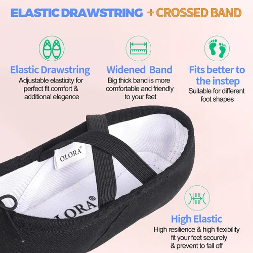 Vista 3 de OLORA Zapatos de ballet de lona para mujer, zapatillas de baile, suela dividida, zapatos de práctica para niñosniñasadultos