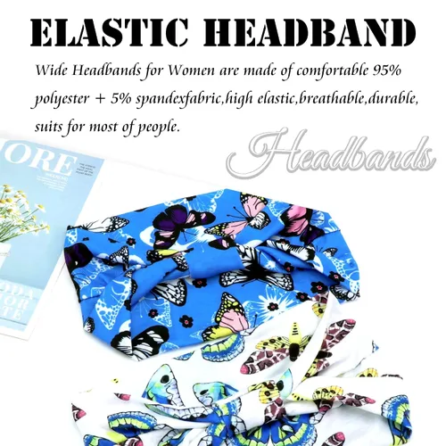 Vista 5 de SAWINDA Diademas anchas para mujer, coloridas mariposas, elegantes, bohemias, gruesas, para deportes, yoga, turbante, bufanda, accesorios