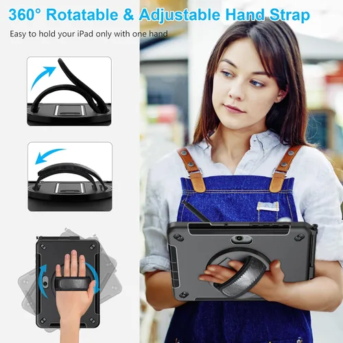 Vista 4 de Funda para Galaxy Tab Active 5 Pro 2025/4 Pro 2022/2019 de 10.1 Pulgadas: TPU con Soporte - Protector de Pantalla - Correa de Mano - Correa de Negro