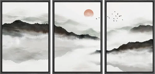 Vista 116 de NWT Lienzo enmarcado para pared, juego de arte en acuarela pastel, bosque de montaña oscura, naturaleza silvestre, ilustraciones de arte moderno