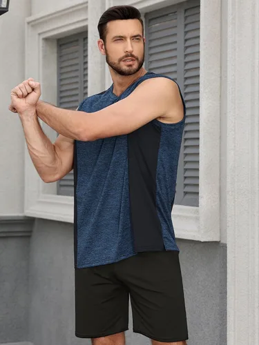 Vista 4 de AMVELOP Paquete de 4 camisetas sin mangas de entrenamiento para hombre, de secado rápido, para gimnasio