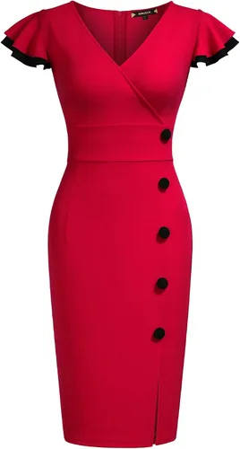 Vista 5 de Miusol Vestido de noche vintage con cuello en V profundo para mujer, estilo azul marino, marino
