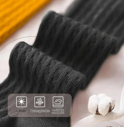 Vista 5 de CHUNG Medias de algodón con pie para niñas pequeñas, gruesas, de invierno, con cable de punto, leggings, medias largas 1 par negro