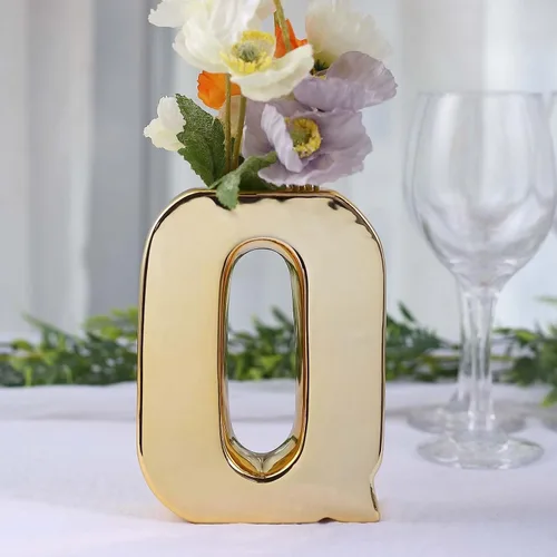 Vista 9 de Efavormart.com Maceta de cerámica chapada en oro brillante de 6" con escultura de letra B, florero para plantas de brotes, pieza central de mesa