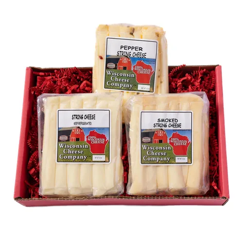 Vista 3 de Wisconsin Cheese Company - Caja de regalo de queso 100% Wisconsin - Cuerda original, jalapeño y ahumada Perfecto para fiestas, tableros