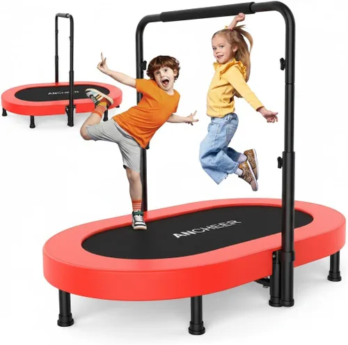 Vista 11 de ANCHEER Mini trampolín doble de 56 pulgadas para niños, mini rebote con mango ajustable de 5 niveles, trampolín para padres e hijos para niños
