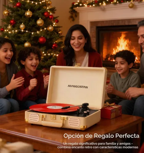 Vista 9 de Tocadiscos Bluetooth, tocadiscos portátil de 3 velocidades, dorado