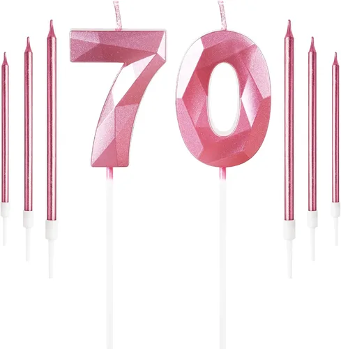 Vista 8 de Vela rosa de cumpleaños número 1 con 6 velas largas, decoraciones de decoración de pastel para fiesta de niña de 1 año, suministros de celebración