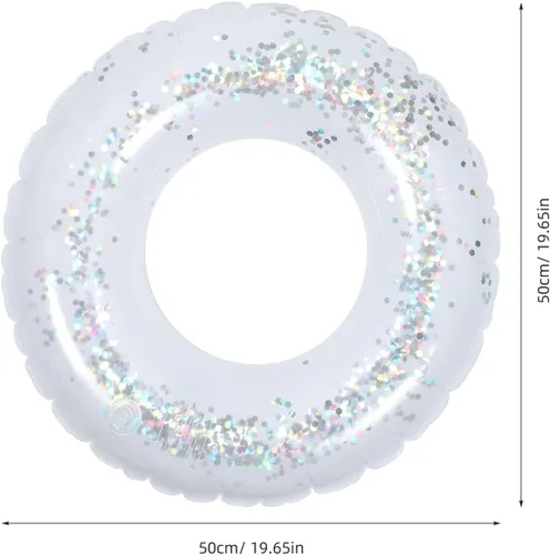 Vista 3 de Anillo de natación inflable transparente con lentejuelas brillantes, flotador de piscina de PVC de 24 pulgadas para niños, ligero y fácil