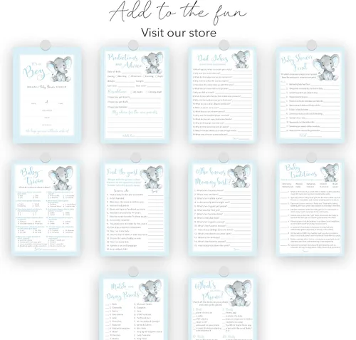 Vista 7 de Blue Elephant - Tarjetas de predicción y consejos – Paquete de 25 – Juegos de baby shower para niños, nuevos padres, mamá y papá futuros, mensaje