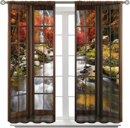 Vista 343 de Cortinas de paisaje, ventana 3D, primavera, bosque, vida silvestre, paisajes de naturaleza, dormitorio, sala de estar, cortinas térmicas opacas de 2