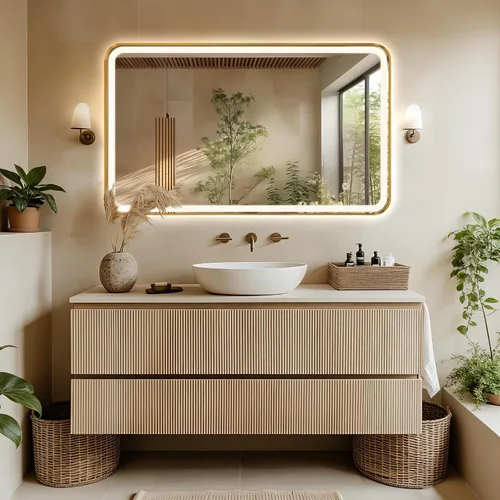 Vista 14 de [Usado] Espejo de baño LED irregular con luces, espejo retroiluminado sin marco de 40 x 20 pulgadas para pared, espejo inteligente regulable