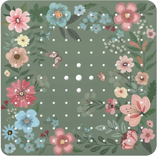 Vista 52 de Alfombra para Bañera Antideslizante, Alfombra Bohemia Cuadrada para Bañera y Piso de Ducha con Ventosas para Adultos, Niños y Ancianos, 21 x 21