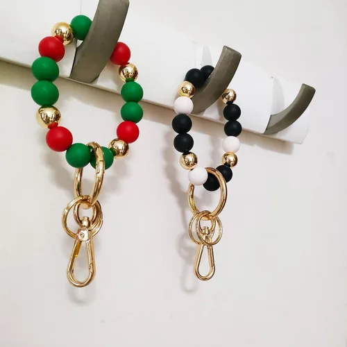 Vista 3 de Junyuerly Wristlet Keychain Silicone Beaded Key Ring Bracelet for Women Elastic Bangle Key Chain Holder