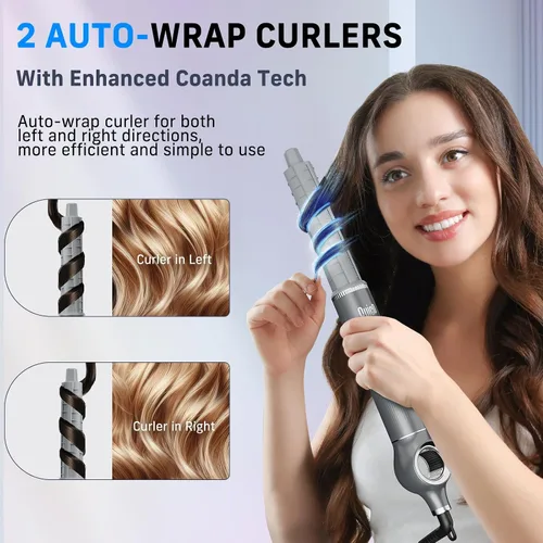 Vista 6 de Quico Juego de cepillos 5 en 1 para secador de pelo, cepillo giratorio para rizar, rizador de aire para cabello, moldeador de cabello de aire