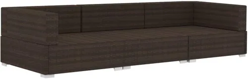 Vista 3 de 3-Piece Modular Patio Sofa Set with Cushions, Brown Synthetic Rattan Rectangular Outdoor Sofa Set for 3, Powder-Coated Steel Frame