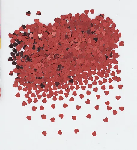 Vista 2 de Confeti de corazón de aluminio rojo brillante de 0.5 onzas (1 pieza), perfecto para cumpleaños, baby showers, vacaciones y más