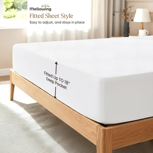 Vista 4 de Mellowing Protector de colchón 100% algodón de rizo Alaskan King para cama ajustable, funda de colchón flexible, ultra suave, duradera, impermeable