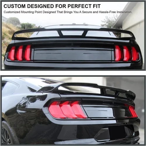 Vista 3 de Spec-D Tuning Alerón trasero de maletero ABS estilo GT500 negro brillante para modelos Ford Mustang 2015-2022