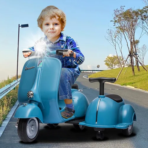 Vista 2 de Vespa - Juguete de motocicleta con licencia para niños, 2 asientos, 3 Azul
