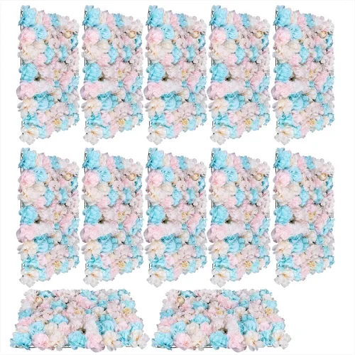 Vista 22 de Paneles de pared de flores 3D, 12 paneles de pared de flores artificiales, rosas de seda, fondo de pared de flores sintéticas decorativas