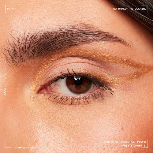Vista 2 de NYX Maquillaje Profesional Lápiz de ojos mecánico, Mecánico rico vívido, Delineador retráctil cremoso - Deslumbrante ámbar, Delineador dorado