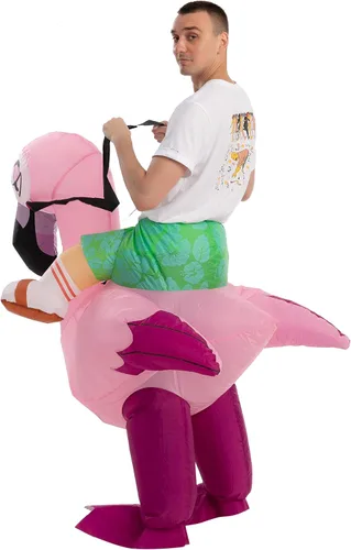 Vista 4 de Spooktacular Creations Inflatable Costume for Adult, Flamingo Air Blow Up Costume, Ride-on a Flamingo