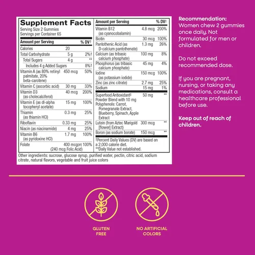 Vista 6 de Nature's Way Alive! - Gomitas multivitamínicas para mujeres, bayas mixtas, 130 unidades Daily Gummy Multi with B-Vitamins, Vitamin D3 & Calcium to