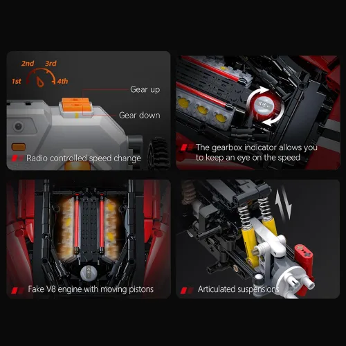 Vista 7 de CaDA Master C61042W Kit de Construcción de Super Coche, Coche de Control Remoto MOC, Juego de Bloques de Coche de Escala Coleccionista RC 1:8