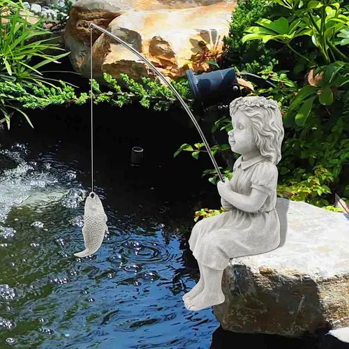 Vista 2 de Nacome Regalos para jardín, hogar, Mon Grandma The Little Fishergirl Garden, estatua de decoración del hogar, escultura de figura de pescador, al