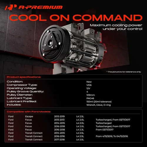 Vista 2 de A-Premium Compresor de aire acondicionado con embrague compatible con Ford Escape 2013-2019 2.5L, Focus 2013-2018 2.0L, Focus 2016-2018 2.3L