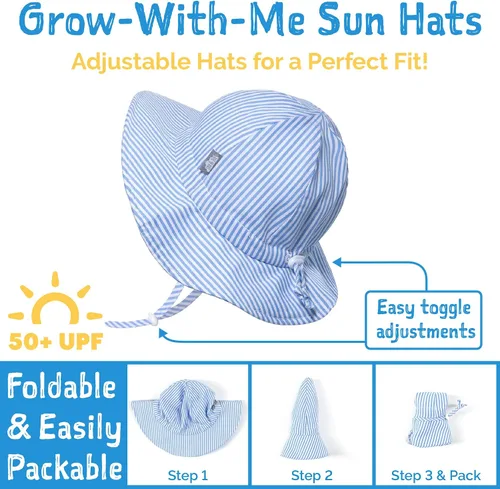 Vista 3 de JAN & JUL Grow-with-Me Kids Floppy Sun-Hats with 50+ UPF Protection for Baby Toddler Girls