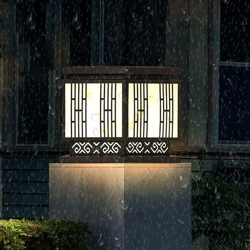 Vista 5 de Luces de poste para exteriores, lámpara de columna cuadrada de acero inoxidable con imitación de mármol, luz de valla impermeable para exteriores