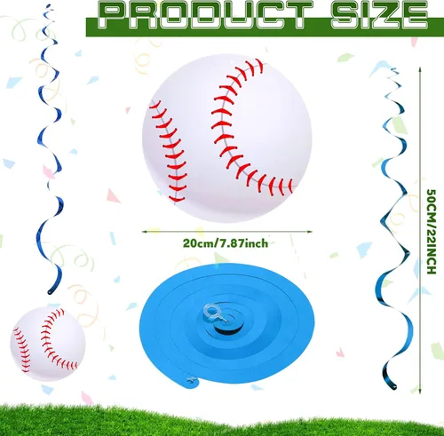 Vista 2 de Yexiya 24 piezas de decoraciones de fiesta de béisbol de 7.9 pulgadas, remolinos colgantes de béisbol, suministros de fiesta de béisbol, remolinos