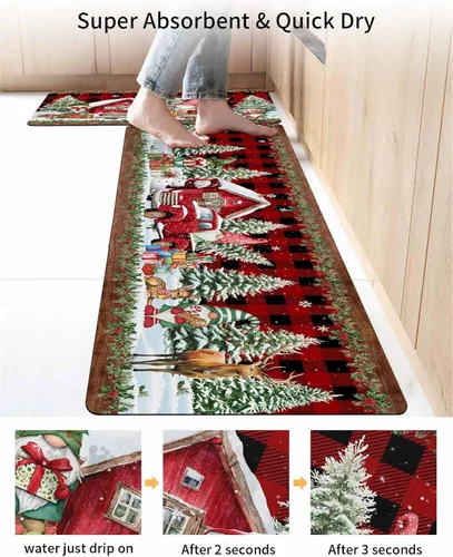 Vista 4 de Tapete de baño de Navidad a cuadros para bañera, antideslizante, de secado rápido y absorbente, tierra de diatomeas, fregadero, dormitorio, cocina