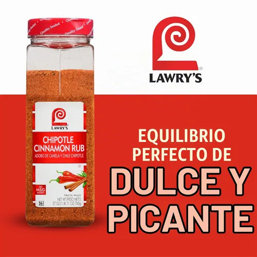 Vista 4 de Lawry's Chipotle Cinnamon Rub, 27 onzas – Un recipiente de 27 onzas de Chipotle Cinnamon Rub hecho de chile chipotle, canela y pimentón perfecto