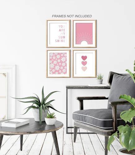 Vista 2 de XWELLDAN Póster bohemio de corazón de margarita verde salvia con el sol y la frase "You Are My Sunshine", regalos bohemios para niñas, decoración