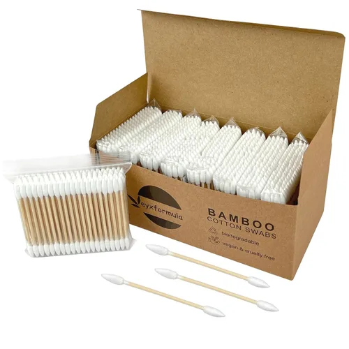 Vista 10 de Hisopos de algodón de bambú, 400 unidades, capullos de algodón vegano, palillos de madera natural con doble punta, hisopos de algodón orgánico
