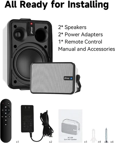 Vista 7 de Altavoces Bluetooth para exteriores de 600 W, sincronización inalámbrica entre altavoces, graves potentes, soporte de pared para patio, porche