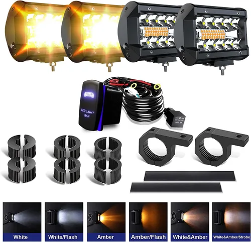 Vista 11 de ASLONG 4 piezas de 4" pulgadas LED Pods Barra de luz de trabajo todoterreno con halo RGB multicolor persiguiendo 16 colores sólidos más de 92 modos