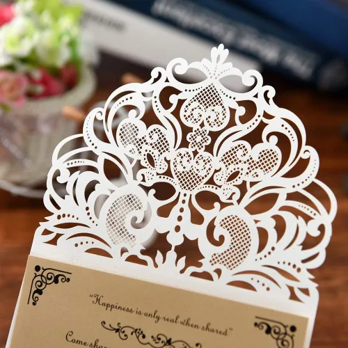 Vista 7 de FOMTOR Paquete de 50 invitaciones cortadas con láser, kit de tarjetas de invitaciones de boda con papel imprimible en blanco y sobres para bodas