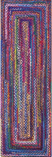 Vista 8 de nuLOOM Tammara - Alfombra bohemia trenzada a mano, algodón, hecha a mano, ecológica, colorida, roja, azul, rosa, amarillo Nuloom Tammara Ombre 2