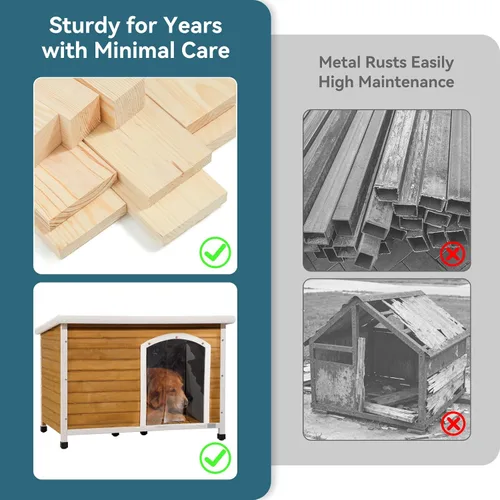 Vista 5 de Petsfit - casetas cuchas de madera para perros pequeños, medianos y perros grandes, resistente a la intemperie para perros, con patas elevadas.